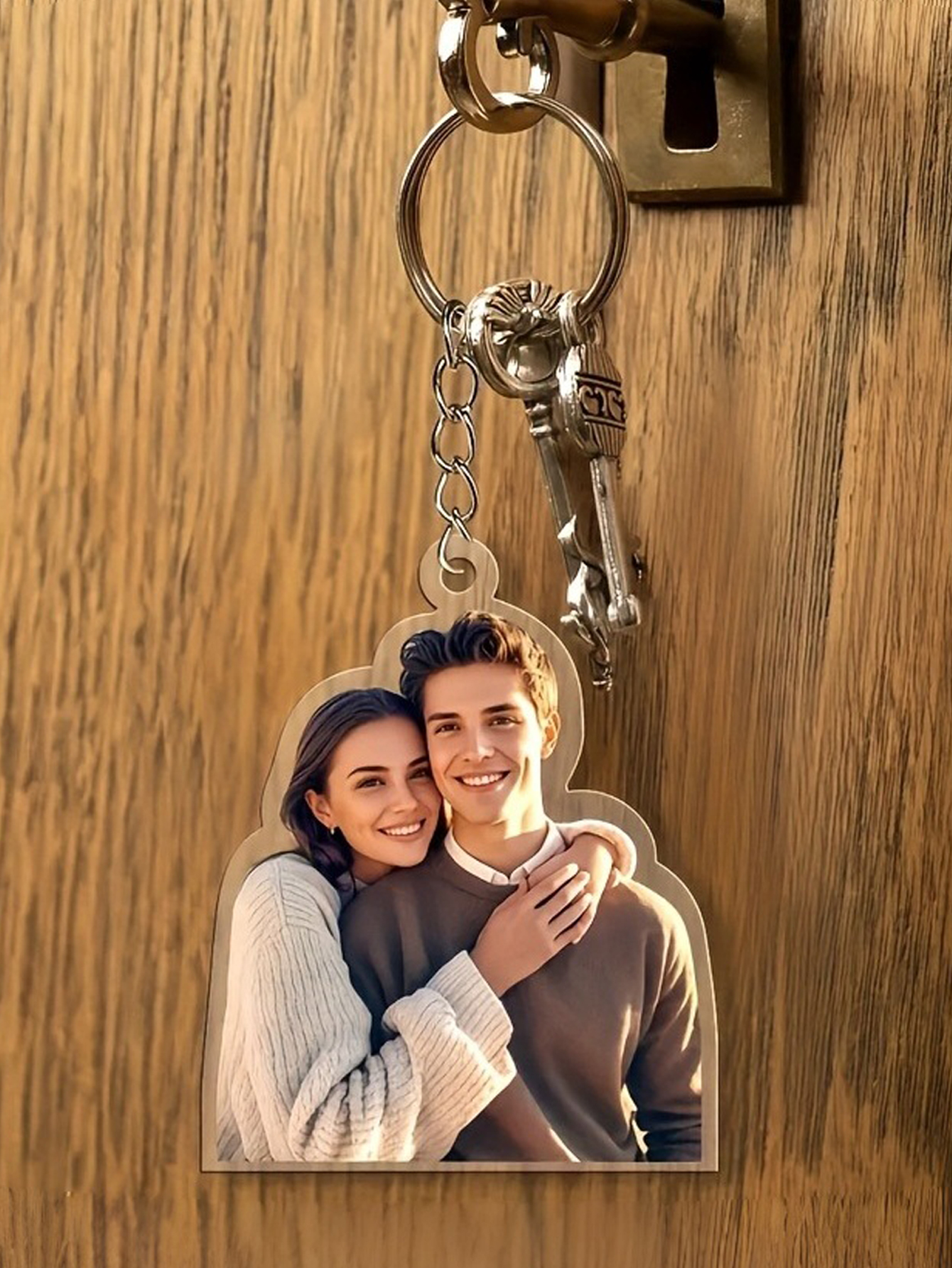Custom Couple Photo Keychains, Personalized Acrylic Picture Key Pendants